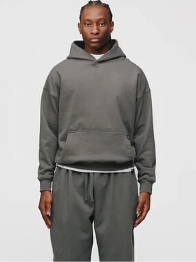 Hours Size 2XL Charcoal Gray Drop Shoulder Hoodie Front Pocket Heavyweight